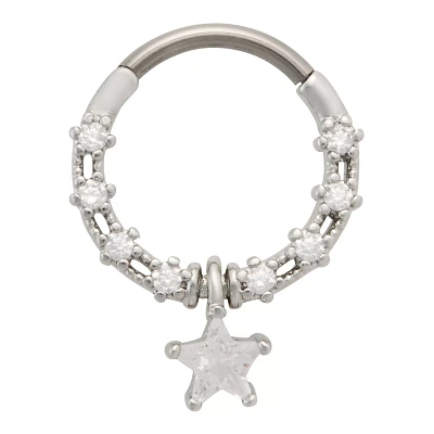 CZ Star Dangle Septum Ring - 16 Gauge