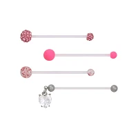 Multi-Pack CZ and Pink Belly Rings 4 Pack - 14 Gauge