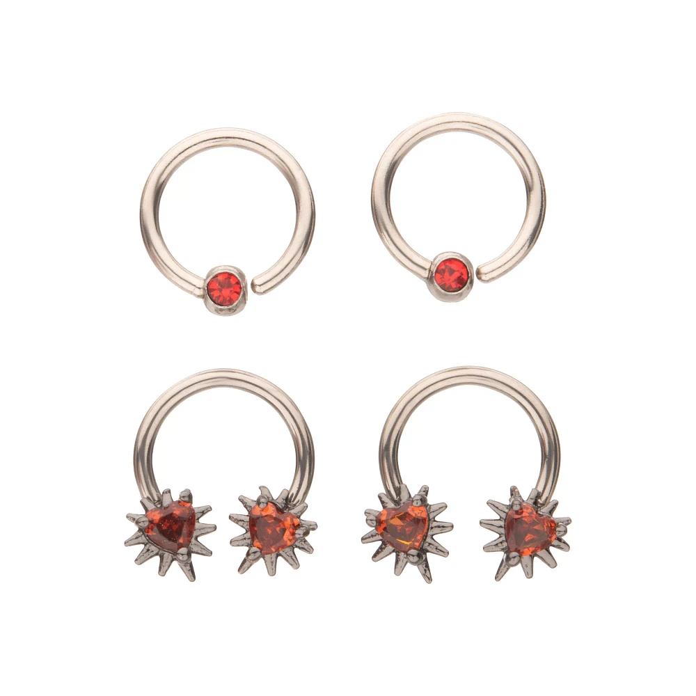 Multi-Pack Red and Black Bat Nose Pins Hoops 9 Pack - 20 Gauge
