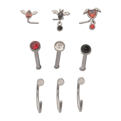 Multi-Pack Red and Black Bat Nose Pins Hoops 9 Pack - 20 Gauge