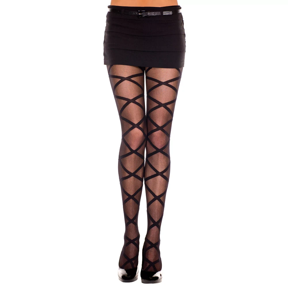 Black Criss Cross Sheer Tights