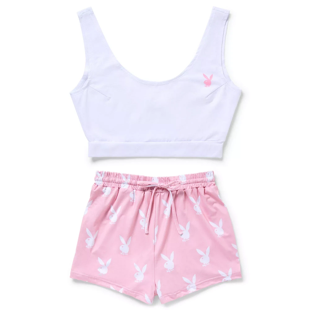 Playboy Bunny Pink and White Tank Top Shorts Set