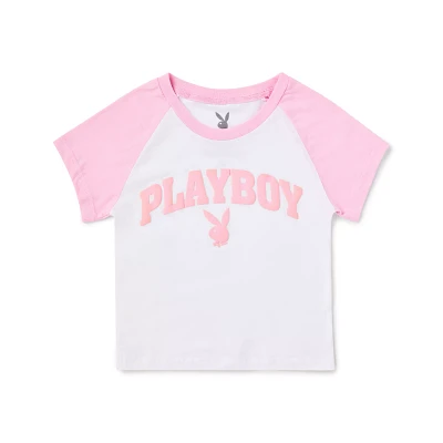 Pink and White Playboy Raglan Baby T Shirt