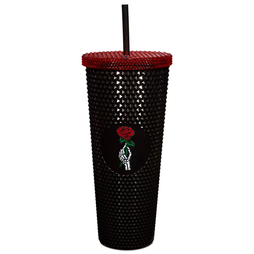 Black Rose Skeleton Textured Cup with Straw - 20 oz.