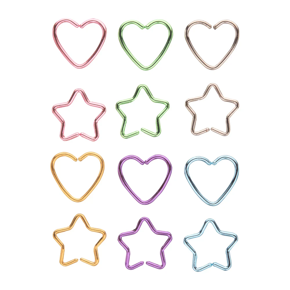Multi-Pack Rainbow Heart and Star Hoops 12 Pack - 20 Gauge