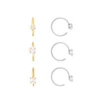 Multi-Pack CZ Goldplated and Silvertone Simple Hoop Nose Ring 6 Pack - 20 Gauge