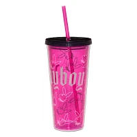 Playboy Bunny Gothic Print Cup with Straw - 20 oz.