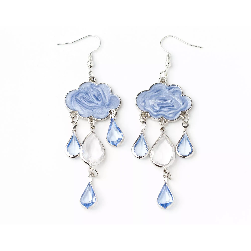 Blue Rain Cloud Gem Dangle Earrings