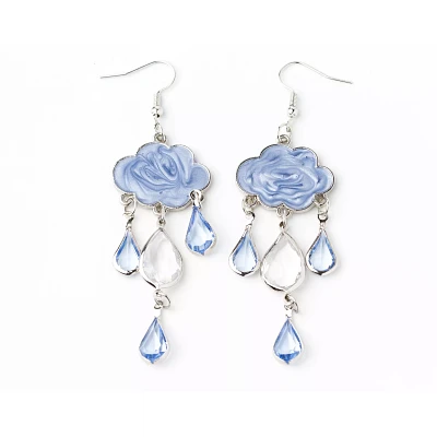 Blue Rain Cloud Gem Dangle Earrings