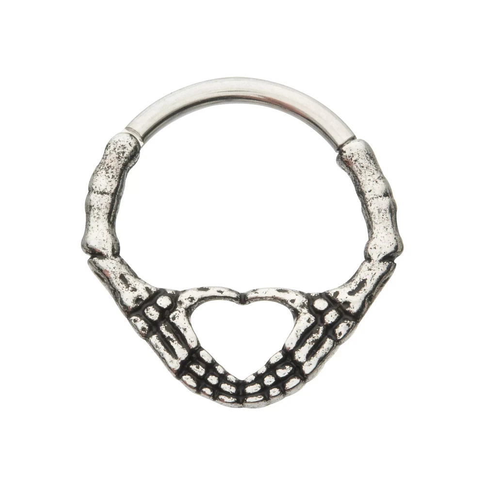 Skeleton Hand Heart Septum Ring - 16 Gauge
