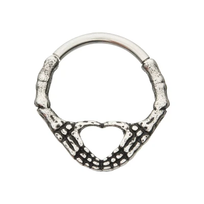 Skeleton Hand Heart Septum Ring - 16 Gauge