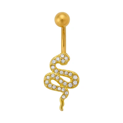 CZ Goldtone Snake Banana Belly Ring - 14 Gauge