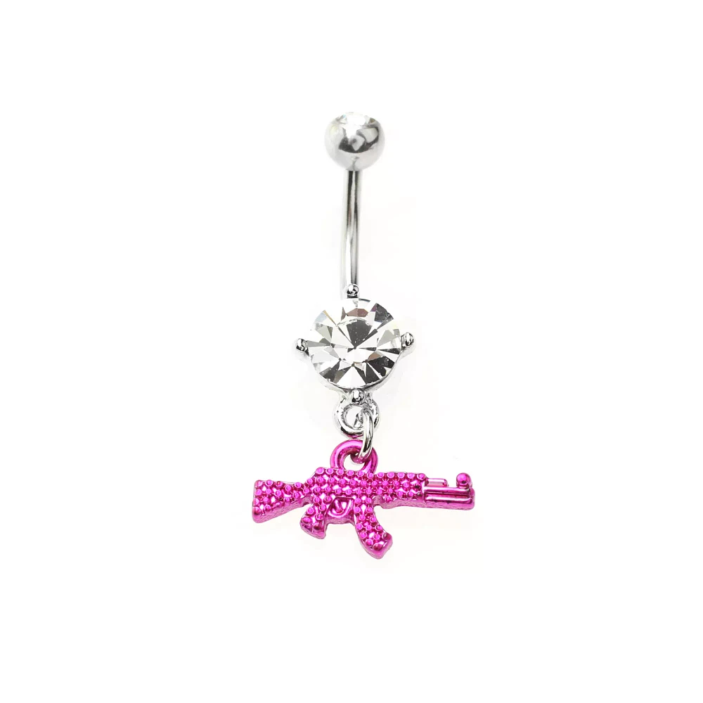 Pink Uzi Dangle Belly Ring - 14 Gauge