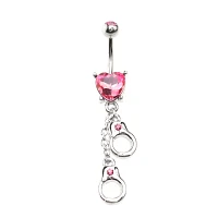Pink Heart Hand Cuff Belly Ring - 14 Gauge