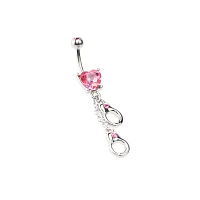 Pink Heart Hand Cuff Belly Ring - 14 Gauge