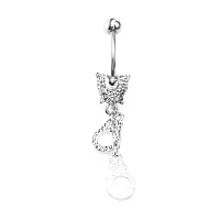 Pink Heart Hand Cuff Belly Ring - 14 Gauge