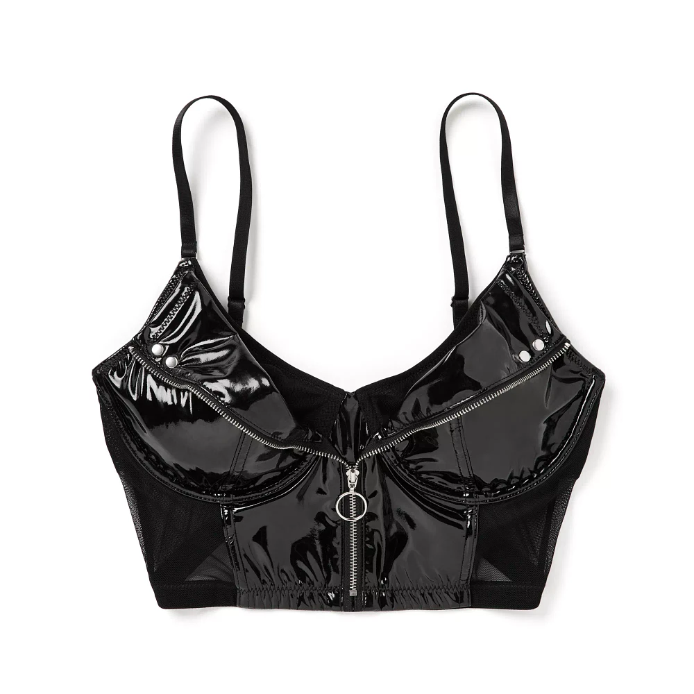 Black Pleather Zipper Bralette