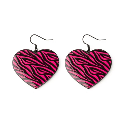 Pink Zebra Print Heart Dangle Earrings