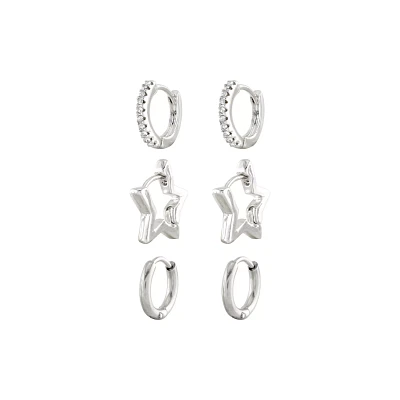Multi-Pack Silvertone Star Hoops 3 Pair - 18 Gauge