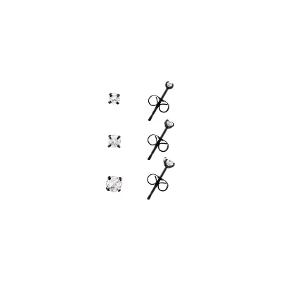 Multi-Pack Prong CZ Black Stud Earrings - 3 Pair