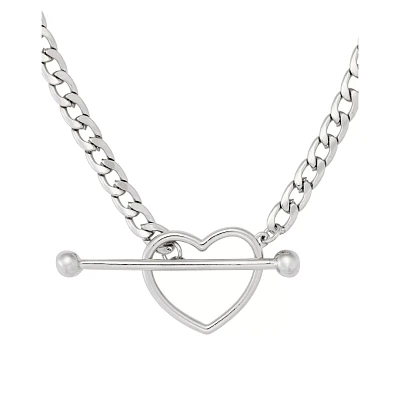 Kayla Malecc Silver Heart Toggle Barbell Choker Necklace