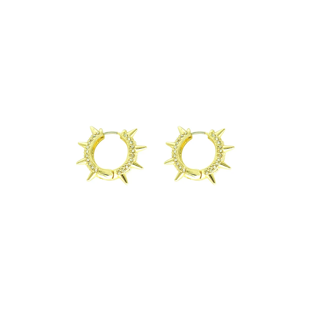 CZ Gold Plated Spike Huggie Earrings - 18 Gauge