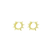CZ Gold Plated Spike Huggie Earrings - 18 Gauge