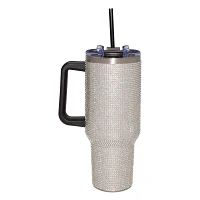 Silver Rhinestone Tumbler with Straw - 40 oz.