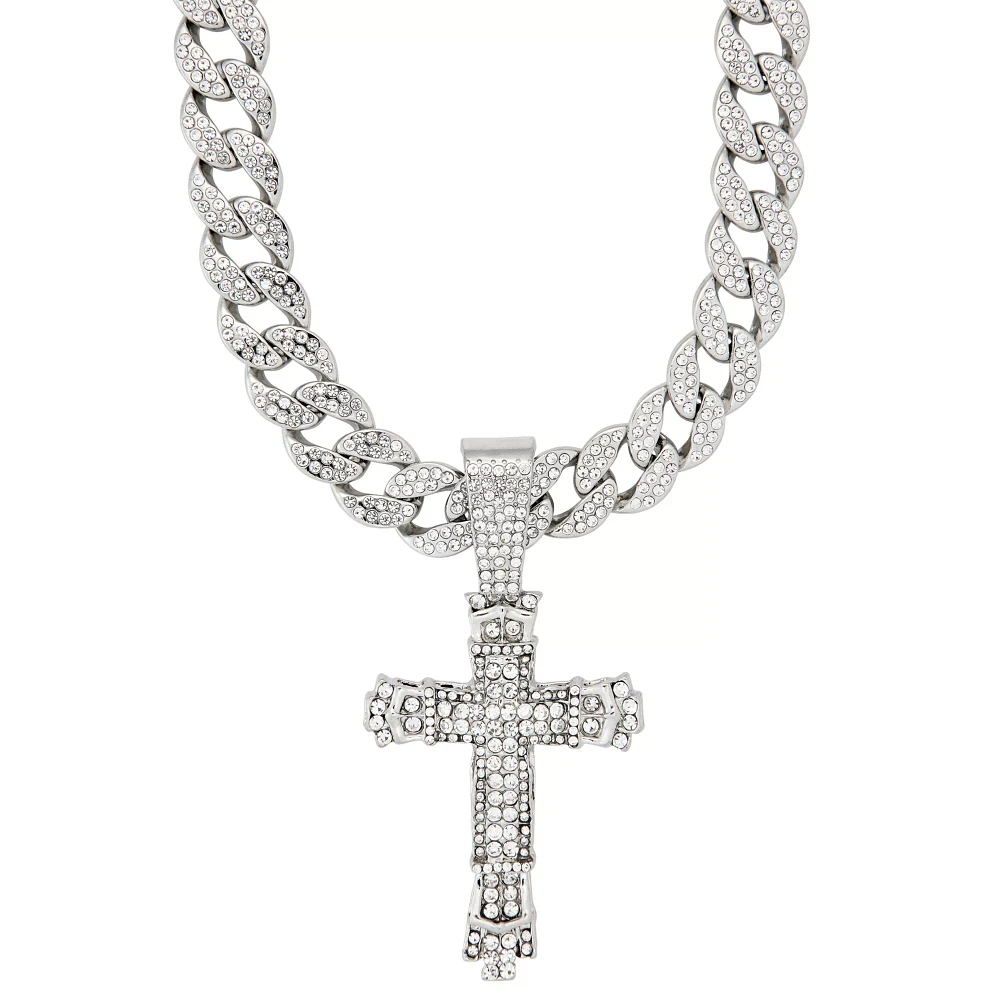 Silver Cross Bling Chain Necklace