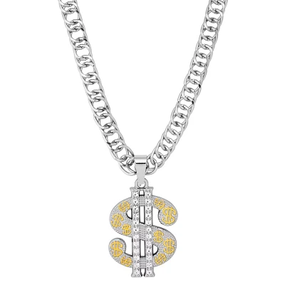 Silver Dollar Sign Bling Chain Necklace