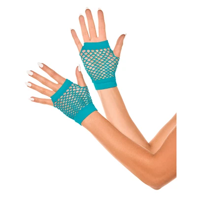 Blue Fishnet Fingerless Gloves