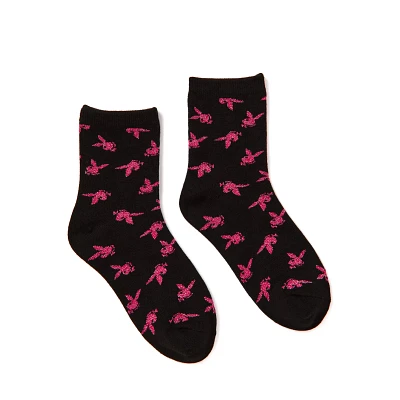Black and Pink Playboy Bunny Print Crew Socks