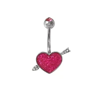 CZ Pink Glitter Heart Belly Ring - 14 Gauge