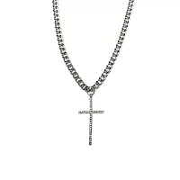 CZ Silvertone Cross Pendant Chain Necklace