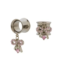 Pink CZ Bow Dangle Tunnels - 00 Gauge