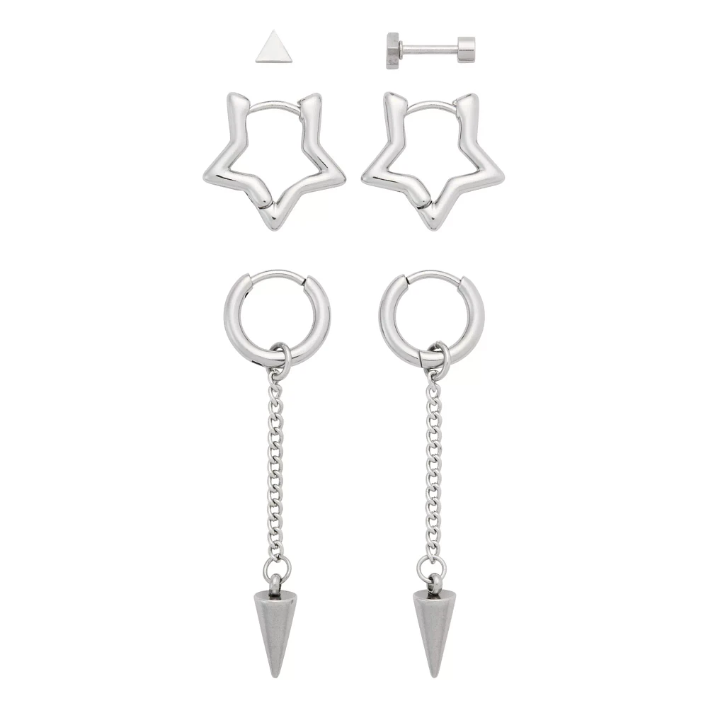 Multi-Pack Stud Star Hoop and Dangle Earrings 3 Pair - 18 Gauge