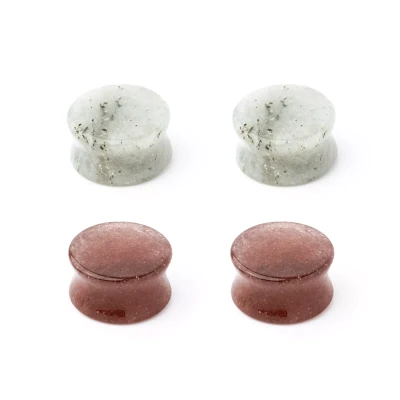 Multi-Pack Brown and White Quartz Double Flared Plugs 4 Pack