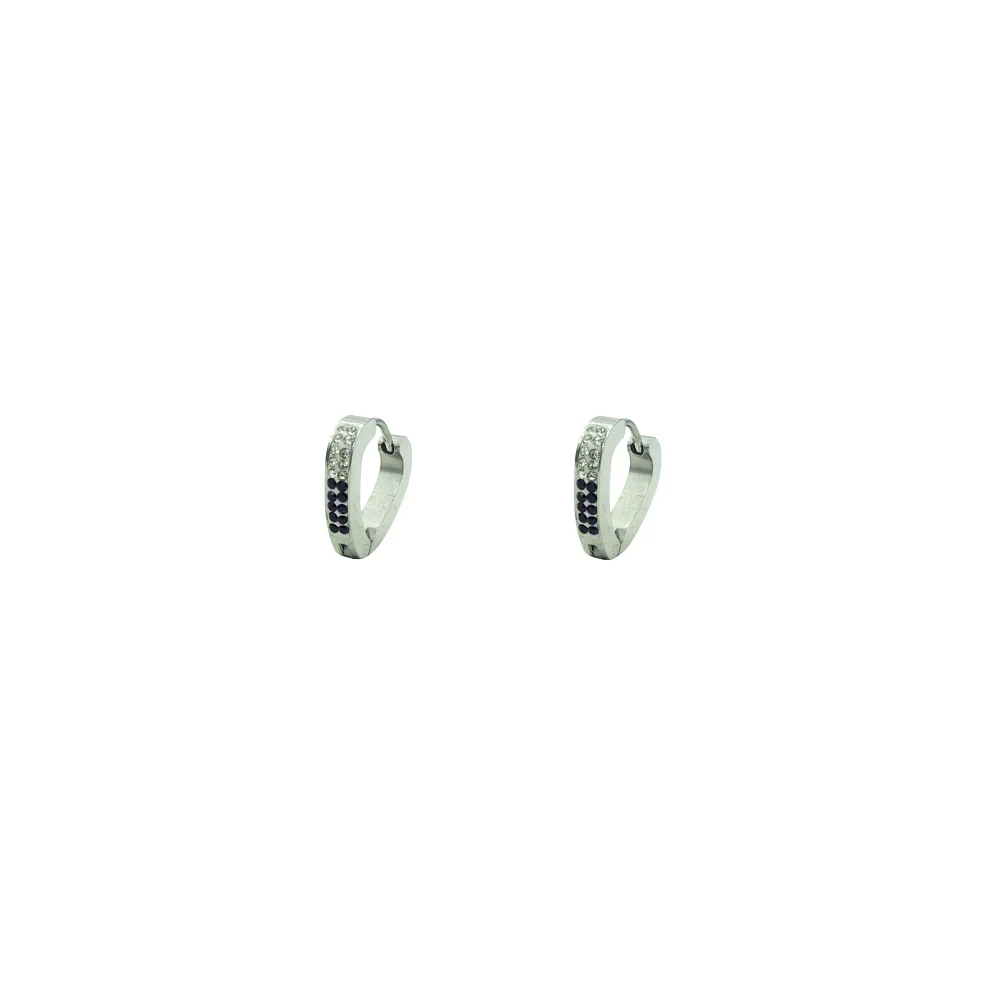 CZ Silvertone and Black Huggie Hoop Earrings
