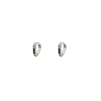 CZ Silvertone and Black Huggie Hoop Earrings