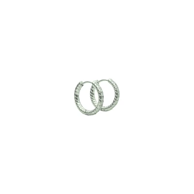 CZ Silvertone Patterned Huggie Hoop Earrings
