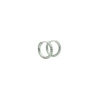 CZ Silvertone Patterned Huggie Hoop Earrings