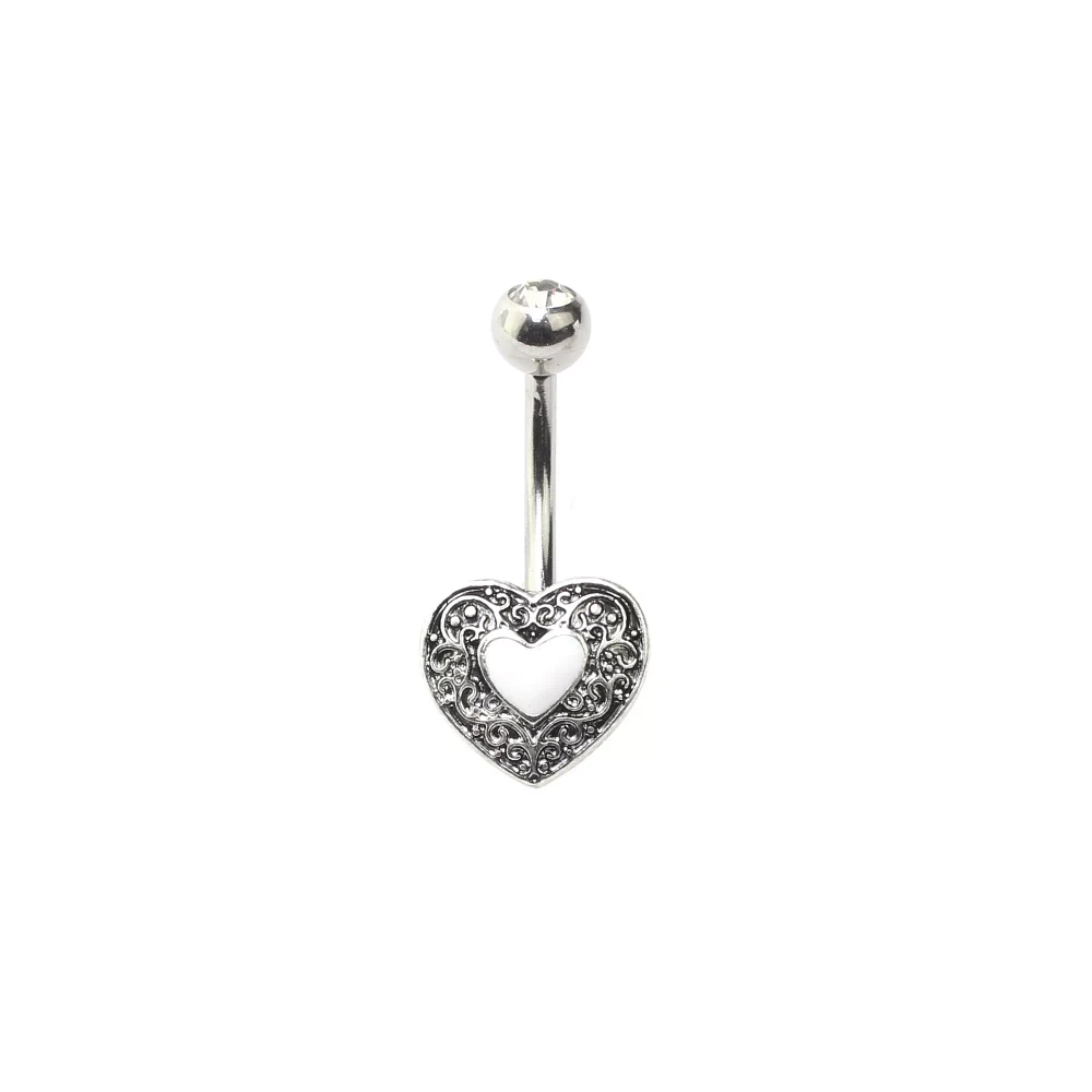 Silvertone Heart Swirl Belly Ring - 14 Gauge