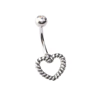 Silvertone Rope Heart Belly Ring - 14 Gauge