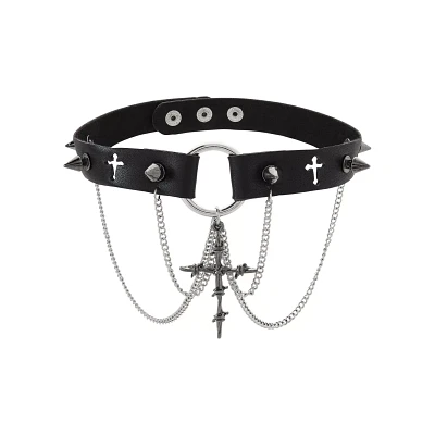 Black Cross Spiked Chain Choker Necklace