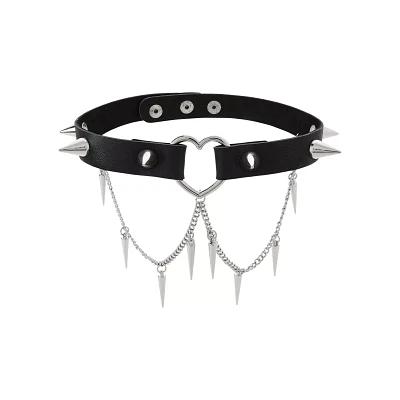 Black Heart Spiked Chain Choker Necklace
