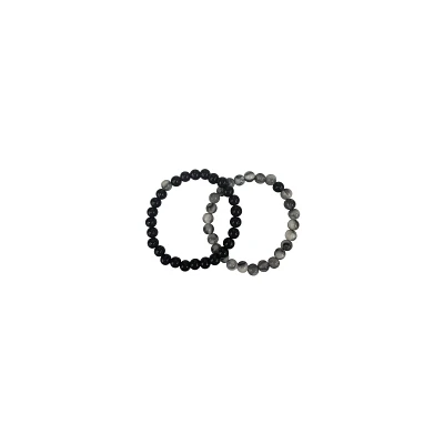Multi-Pack Black and Grey Long Distance Beaded Bracelets - 2 Pack