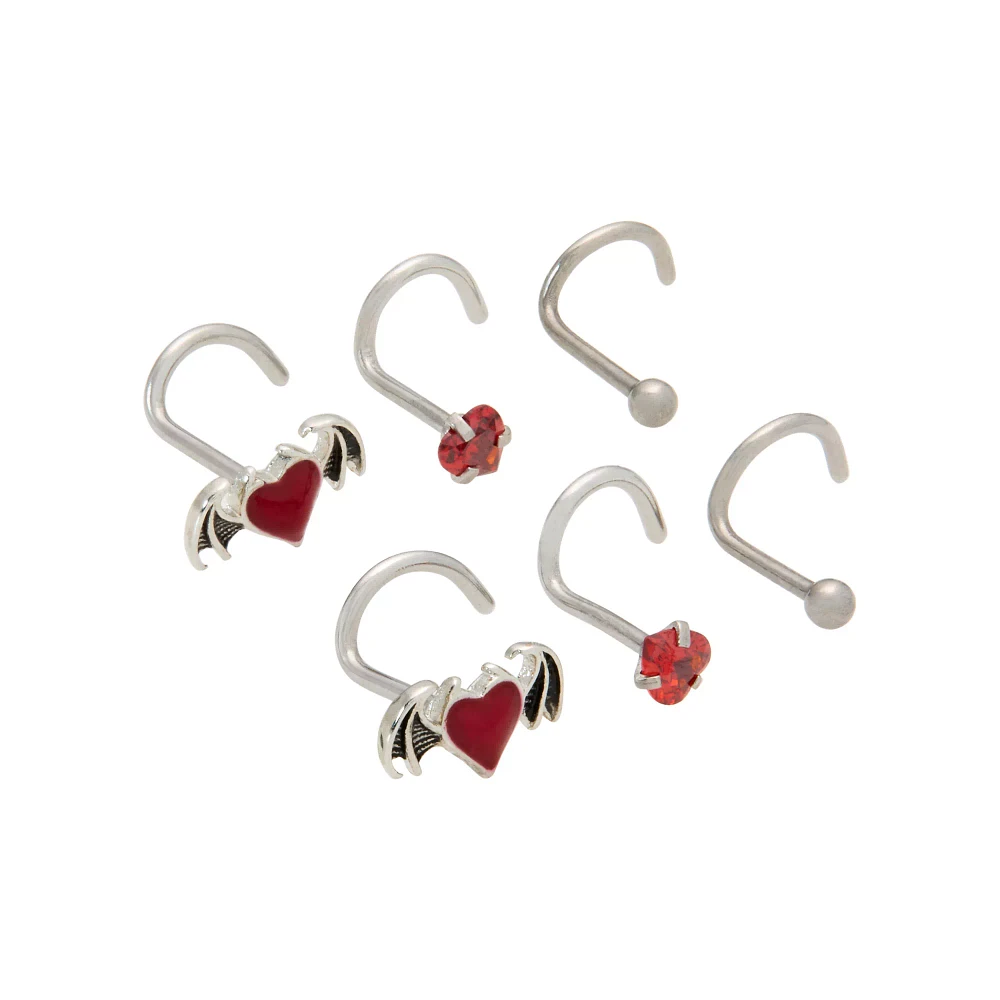 Multi-Pack Red CZ Demon Heart Nose Screws 6 Pack - 20 Gauge