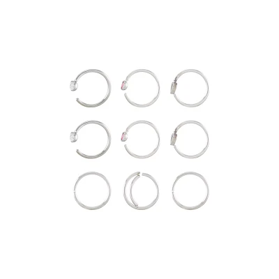 Multi-Pack Pink and Clear CZ Heart Nose Hoops 9 Pack - 20 Gauge