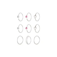 Multi-Pack Pink and Clear CZ Heart Nose Hoops 9 Pack - 20 Gauge