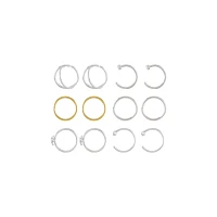 Multi-Pack CZ Flower Silvertone Goldtone Hoop and Half Hoop Nose Rings 12 Pack - 20 Gauge